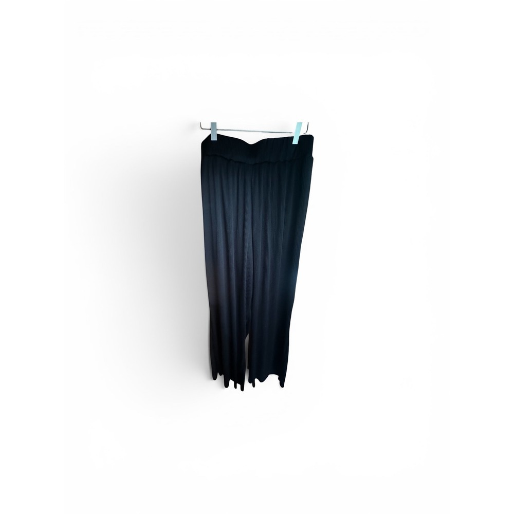 Maurices Black Ribbed Wide Leg Pants High Rise Large Short NWT